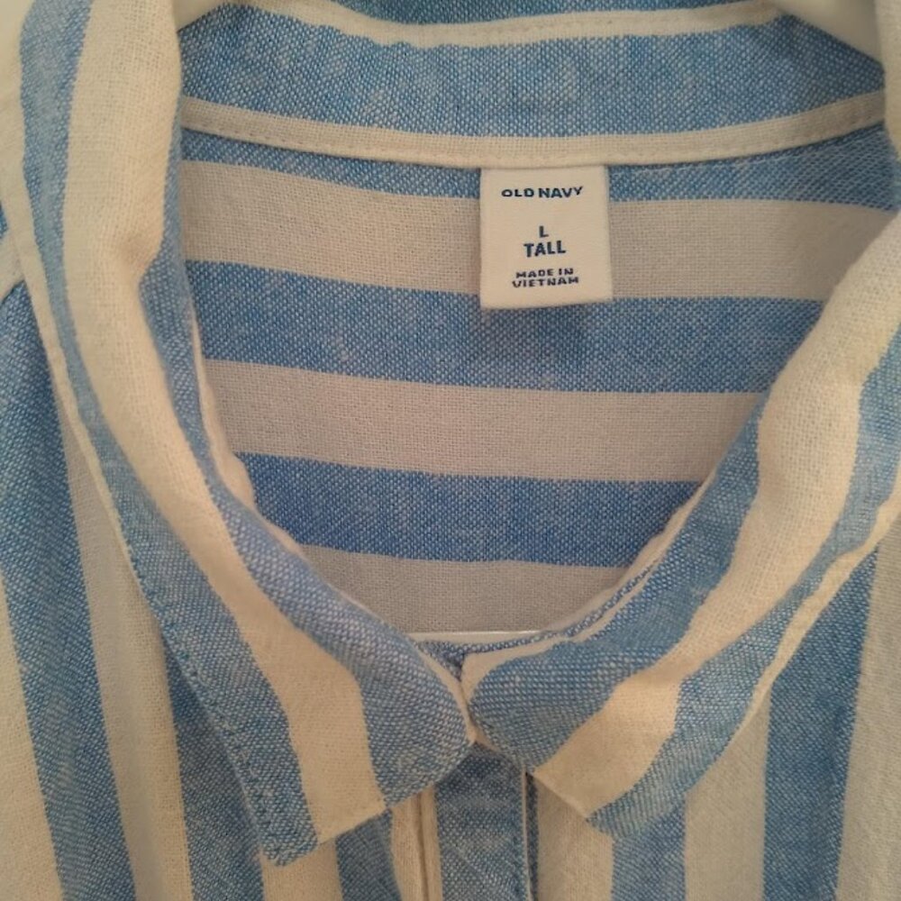 NWOT Old Navy L/tall  sky blue+white stripes short sleeve long dress - Picture 2 of 13